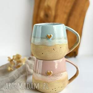 Prezent Zestaw dla dwojga - 2 kubki z sercem - różowe i niebieskie