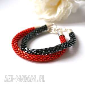 bling hematite red - zestaw błyszczących koralikowych bransoletek, toho