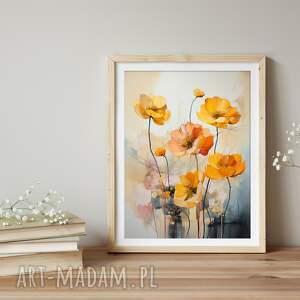 annsayuri art minimalistyczny plakat z kwiatami 40x50 cm - szaro pomarańczowy