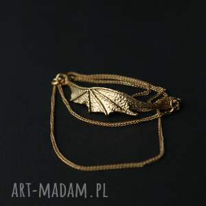 handmade złocona bransoletka skrzydło smoka z łańcuszkami