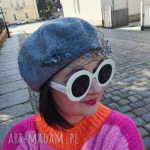 handmade czapki beret szary