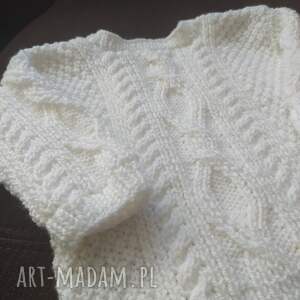 handmade sweterek białe warkocze