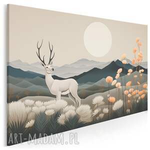 Obraz do salonu - JELEŃ W GÓRACH NATURA MINIMALISTYCZNA - 70x50 cm