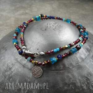 błękity z burgundem srebro 925, kamienie naturalne, prezent dla kobiety, jedyny