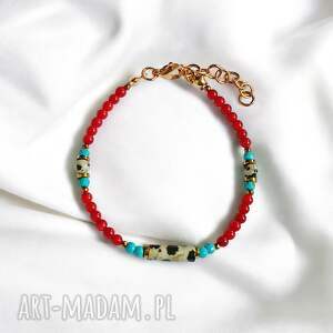 handmade bransoletka: india: koral, magnezyt, jaspis, hematyt