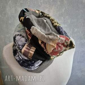 komin miękki patchworkowy kolorowy uniwersalny damski, cieply