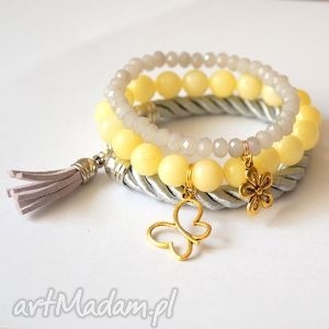 handmade set grey twine, beads&yellow jade