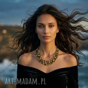 nowoczesny naszyjnik multi - strand hematyt i cytrynowy akryl