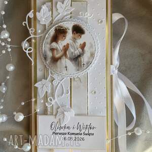 purecraft studio komunijne pudełko na pieniądze rodzeństwo, kartka