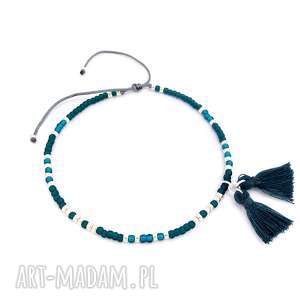 ilovehandmade bransoletka na kostkę - sea green stopa boho, lato, chwosty