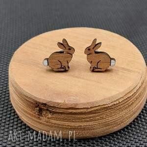 siamil art kolczyki drewniane zające króliki brązowe króliczek króliczki święta