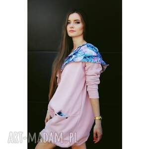handmade bluzy różowa gruba bluza 120cm, długość 75cm zam
