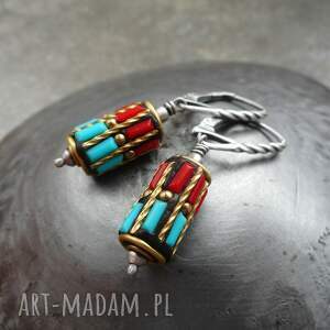Prezent etno walce, oryginalne srebro, srebrne kolczyki