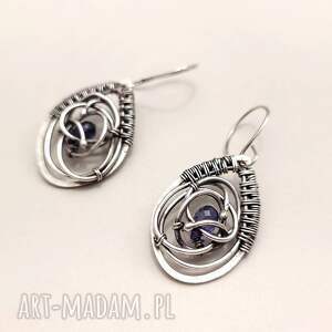 SCISLOWSKA - Kolczyki ze srebra próby 925 iolit ręcznie robiona, wyjątkowa biżuteria - prezent, minimalistyczna, srebrne, wire
