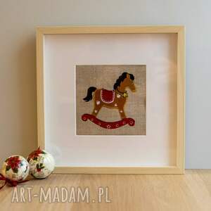 haftowany obrazek - konik na biegunach świąteczny prezent, dekoracja