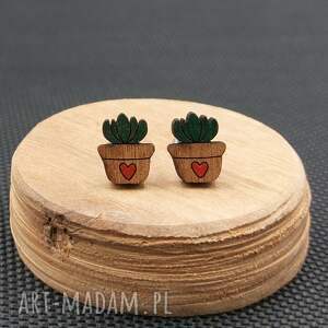 Kolczyki drewniane SUKULENTY, roślinka, sukulent, kwiatek