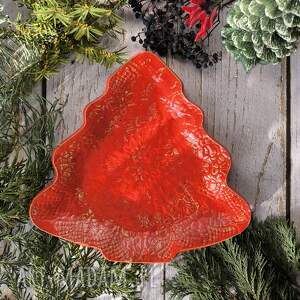 prezenty święta Czerwona CHOINKA duża patera