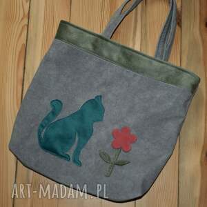 Torba na zakupy z kotem - pojemna shopperka handmade