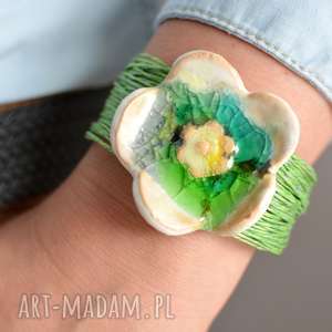 handmade bransoletka z lnu i ceramiki leenen flower