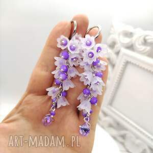 długie kolczyki grona, matowe dzwoneczki, fioletowe