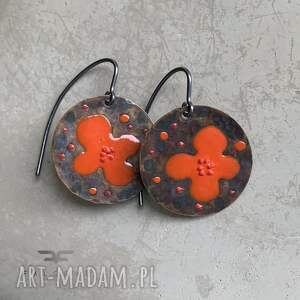 Kolczyki Czerwone Maki, z mosiądzu, srebrne bigle