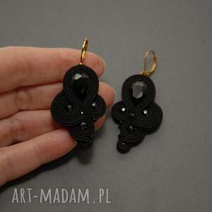 czarne klipsy sutasz sznurek, eleganckie, komplet, wieczorowe