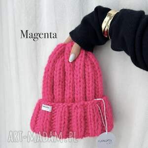 Czapka Nordic 100% wełna magenta - ręcznie robiona