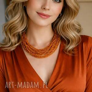 wielowarstwowy naszyjnik w stylu etno z miodowego szkła, kolorowa bizuteria