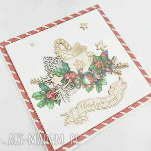 kartka świąteczna z kubkiem i kompozycją - wesołych świąt