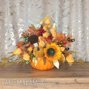 jesienna dekoracja na dyni stroik jesienny dekoracje jesienne, jesienne ozdoby