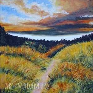 obraz ręcznie malowany akrylowy gdy robi się wietrznie - 30x24cm słońce w parku