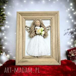 monarti aniołek w ramce makrama, dekoracje, upominek, prezent