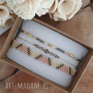 pastelowy zestaw bransoletek kwarc dymny biżuteria handmade koraliki japońskie
