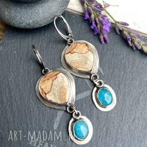 jaspi, turkus, pustynia i niebo - srebrne kolczyki, wyszukany prezent