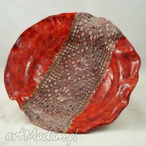handmade ceramika patera pomidorowa z koronką