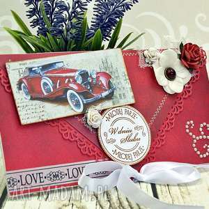 ręczne wykonanie scrapbooking kartki kopertówka ślubna - limuzyną ku