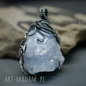 kalcyt srebrny wisiorek narmakil - kalcyt bryłka, surowy kamień, wire wrapping