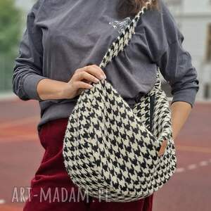 Torba worek z puchatej tkaniny w pepitkę Beżowa