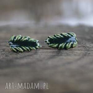 ceramiczne kolczyki sztyfty zielony leśny elf dla dziewczyny prezent