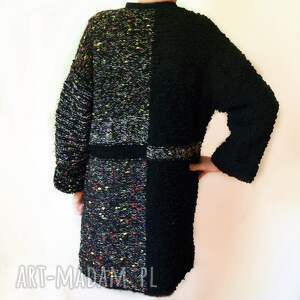 sweter kardigan elegancki asymetryczny handmade robiony na drutach ღ art Madam pl