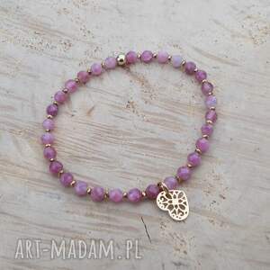 Bransoletka turmalin różowy z serduszkiem, na gumce, turmaliny, na co dzień, serduszko delikatna