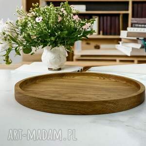 drewniana taca dębowa 28 cm na naczynia, stół, pomysł