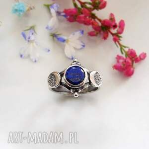 pierścionek z księżycową triadą potrójna bogini lapis lazuli