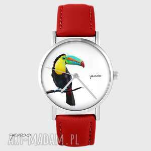 handmade zegarki zegarek - tukan - czerwony, skórzany