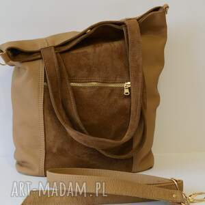 rudo - beżowa torebka typu worek z regulowanym - JUTI BAGS na ramię
