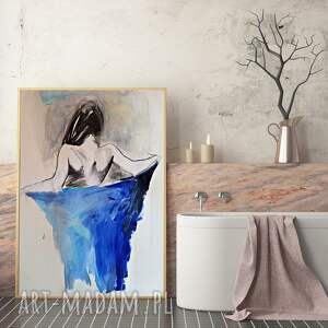 blue 100x70 obraz do salonu, duże obrazy, grafika postać kobiety pastelowy