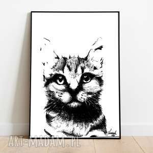 tojadorota kot czarno biały plakat grafika, rysunek kota szkic kota, antyrama