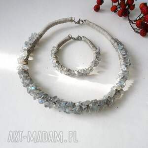 labradoryt i len oryginalny komplet biżuteria dla niej na urodziny wymarzony