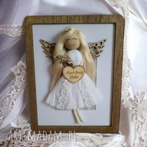handmade dekoracje aniołek na dzień babci ramka z paskiem