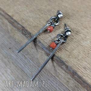 kolczyki - patyczek z karneolem, srebro oksydowane 925